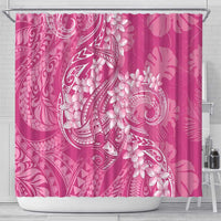 Pink Polynesia Hammerhead Shark Tattoo With Plumeria Lei Shower Curtain LT14 - Polynesian Pride