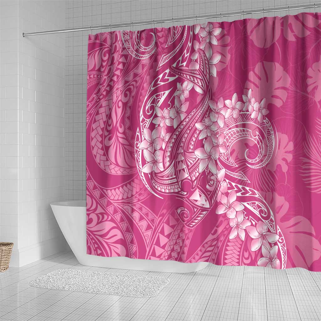 Pink Polynesia Hammerhead Shark Tattoo With Plumeria Lei Shower Curtain LT14 - Polynesian Pride