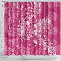 Pink Polynesia Hammerhead Shark Tattoo With Plumeria Lei Shower Curtain LT14 - Polynesian Pride