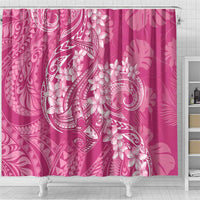 Pink Polynesia Hammerhead Shark Tattoo With Plumeria Lei Shower Curtain LT14 - Polynesian Pride
