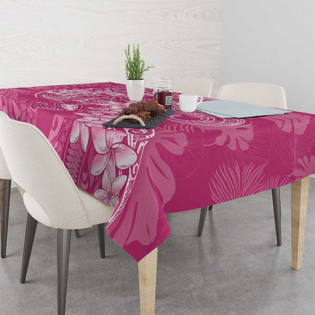 Pink Polynesia Hammerhead Shark Tattoo With Plumeria Lei Tablecloth LT14 - Polynesian Pride
