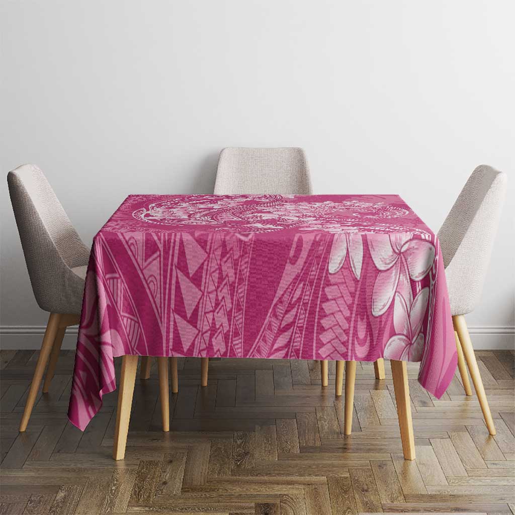 Pink Polynesia Hammerhead Shark Tattoo With Plumeria Lei Tablecloth LT14 - Polynesian Pride
