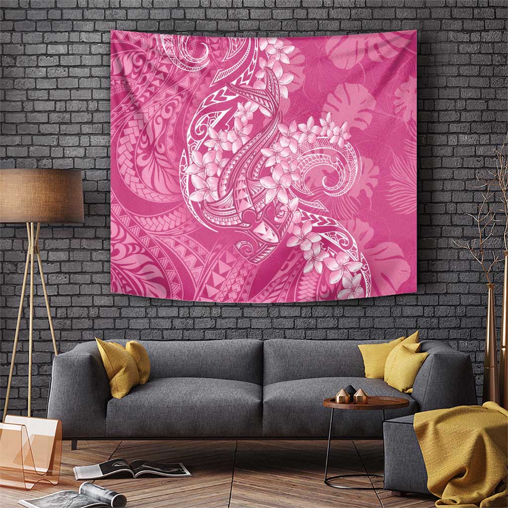 Pink Polynesia Hammerhead Shark Tattoo With Plumeria Lei Tapestry LT14 Pink - Polynesian Pride