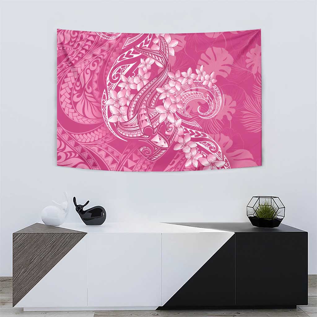 Pink Polynesia Hammerhead Shark Tattoo With Plumeria Lei Tapestry LT14 - Polynesian Pride