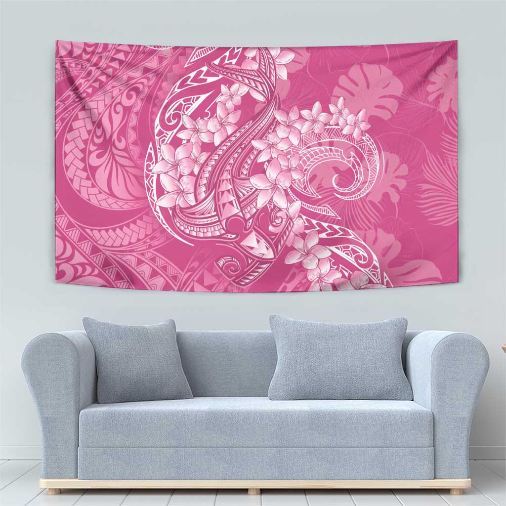 Pink Polynesia Hammerhead Shark Tattoo With Plumeria Lei Tapestry LT14 - Polynesian Pride