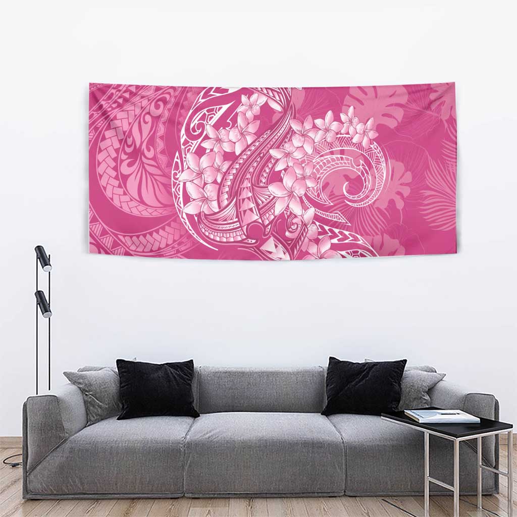 Pink Polynesia Hammerhead Shark Tattoo With Plumeria Lei Tapestry LT14 - Polynesian Pride