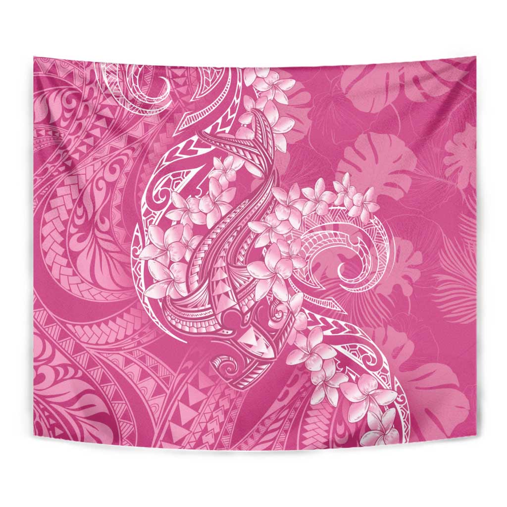 Pink Polynesia Hammerhead Shark Tattoo With Plumeria Lei Tapestry LT14 - Polynesian Pride