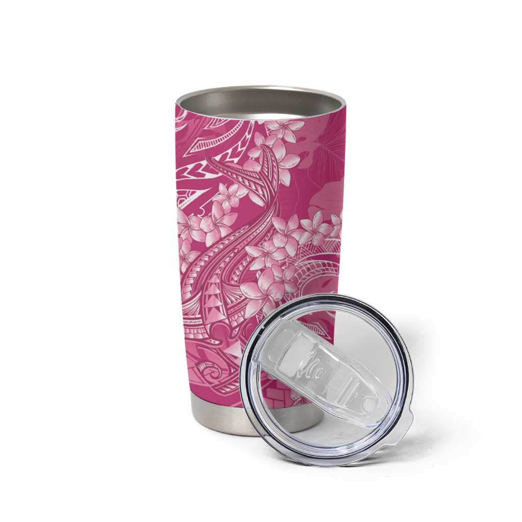 Pink Polynesia Hammerhead Shark Tattoo With Plumeria Lei Tumbler Cup