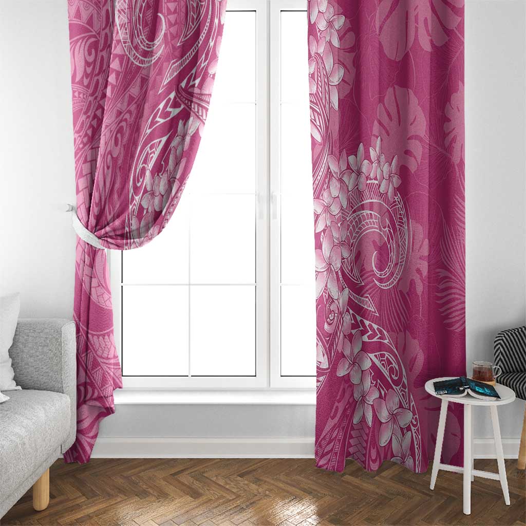 Pink Polynesia Hammerhead Shark Tattoo With Plumeria Lei Window Curtain LT14 - Polynesian Pride