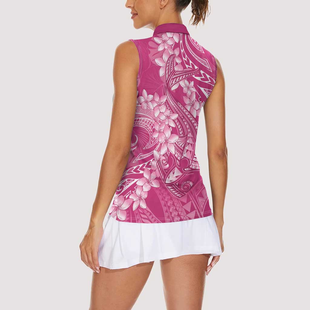 Pink Polynesia Hammerhead Shark Tattoo With Plumeria Lei Women Sleeveless Polo Shirt