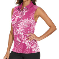 Pink Polynesia Hammerhead Shark Tattoo With Plumeria Lei Women Sleeveless Polo Shirt