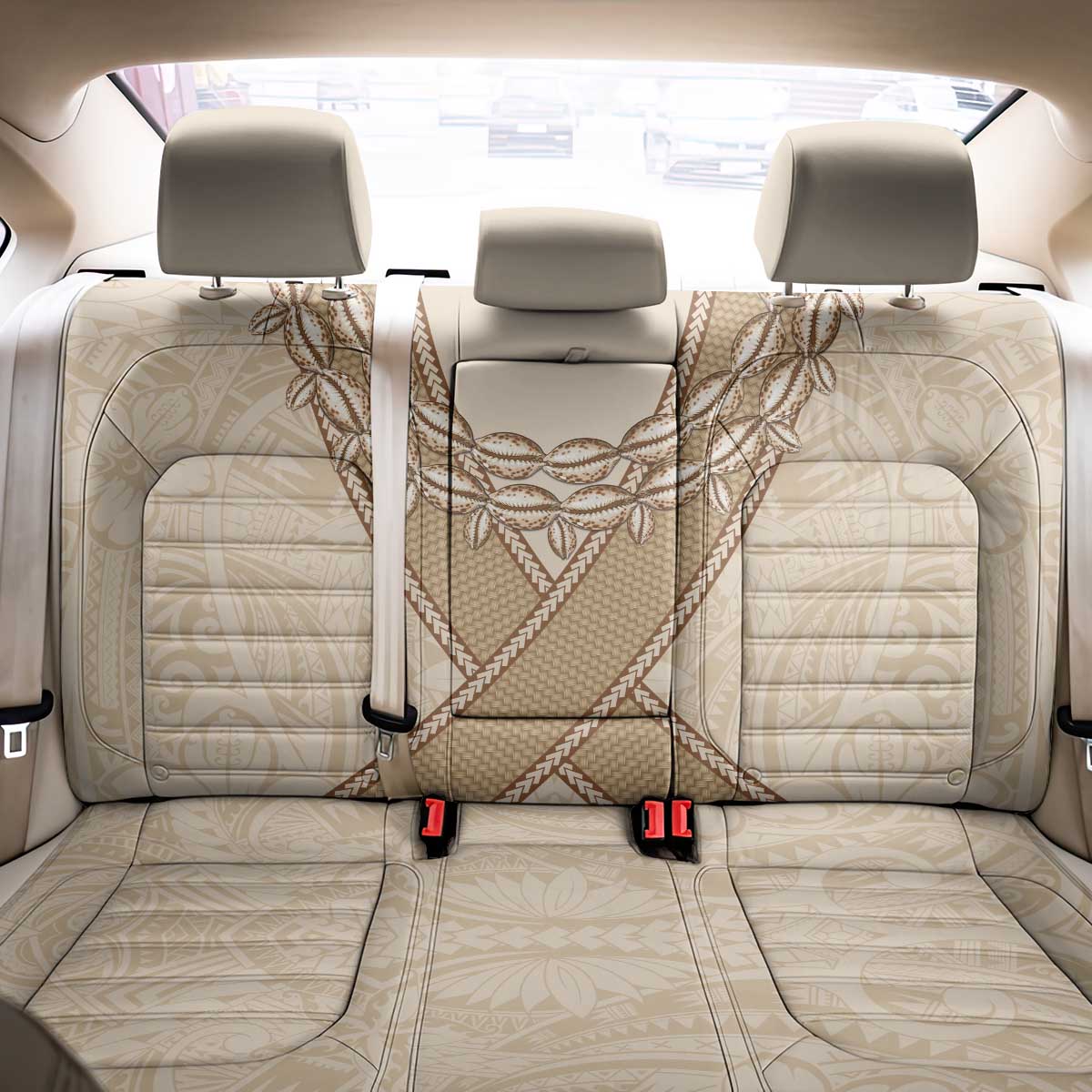 Mauri Ribaberiki Kiribati Back Car Seat Cover Cowrie Shells Lei Palm Leaf Weaving