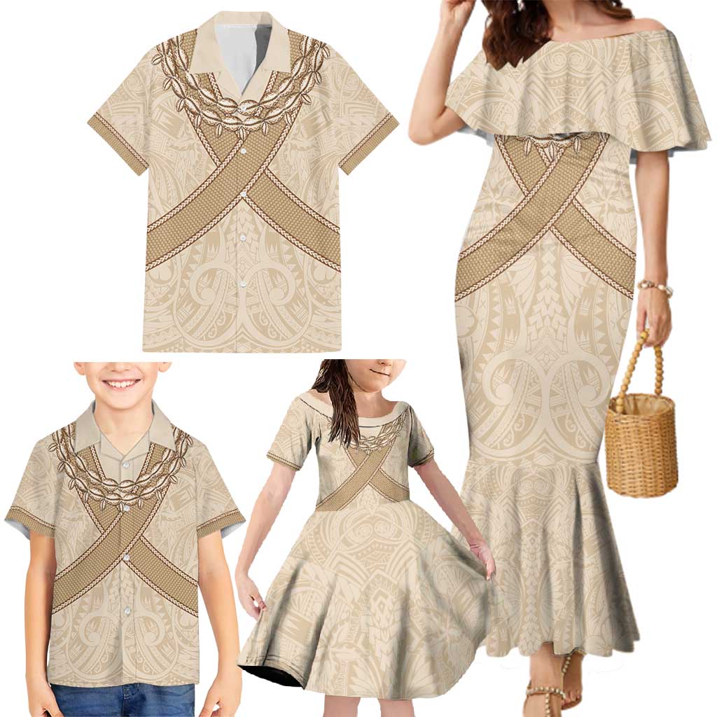Mauri Ribaberiki Kiribati Family Matching Mermaid Dress and Hawaiian Shirt Cowrie Shells Lei Palm Leaf Weaving LT14 - Polynesian Pride