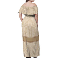 Mauri Ribaberiki Kiribati Family Matching Off Shoulder Maxi Dress and Hawaiian Shirt Cowrie Shells Lei Palm Leaf Weaving LT14 - Polynesian Pride