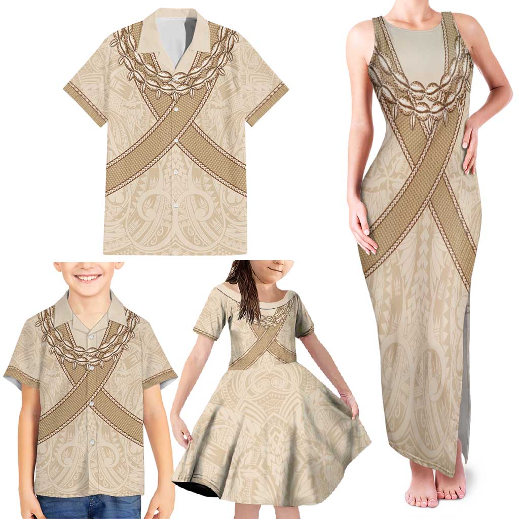Mauri Ribaberiki Kiribati Family Matching Tank Maxi Dress and Hawaiian Shirt Cowrie Shells Lei Palm Leaf Weaving LT14 - Polynesian Pride
