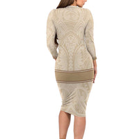 Mauri Ribaberiki Kiribati Long Sleeve Bodycon Dress Cowrie Shells Lei Palm Leaf Weaving