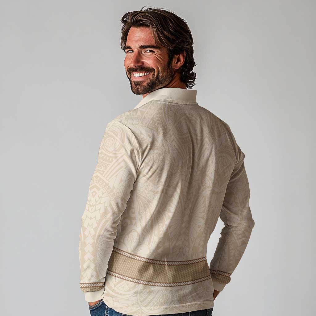 Mauri Ribaberiki Kiribati Long Sleeve Polo Shirt Cowrie Shells Lei Palm Leaf Weaving
