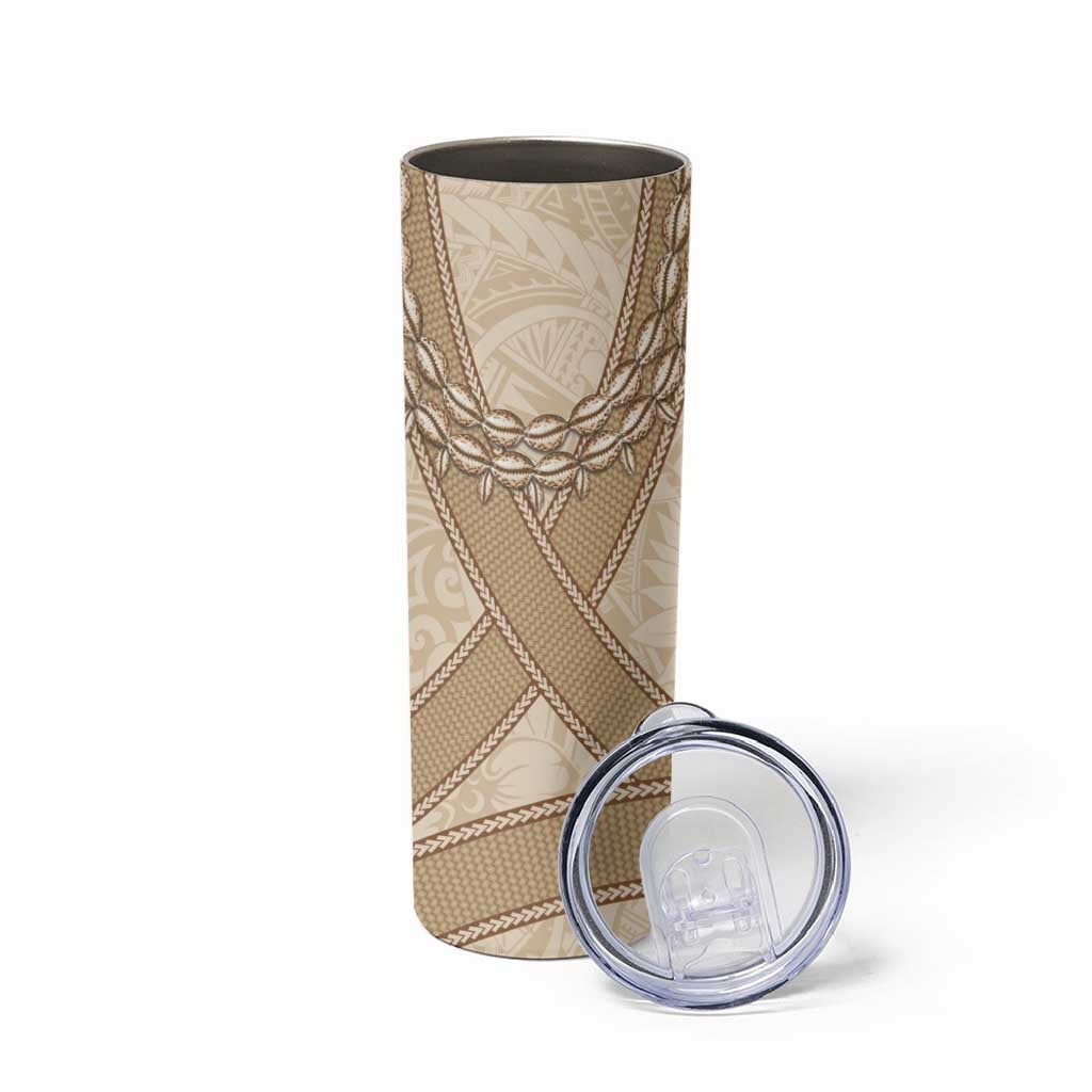 Mauri Ribaberiki Kiribati Skinny Tumbler Cowrie Shells Lei Palm Leaf Weaving
