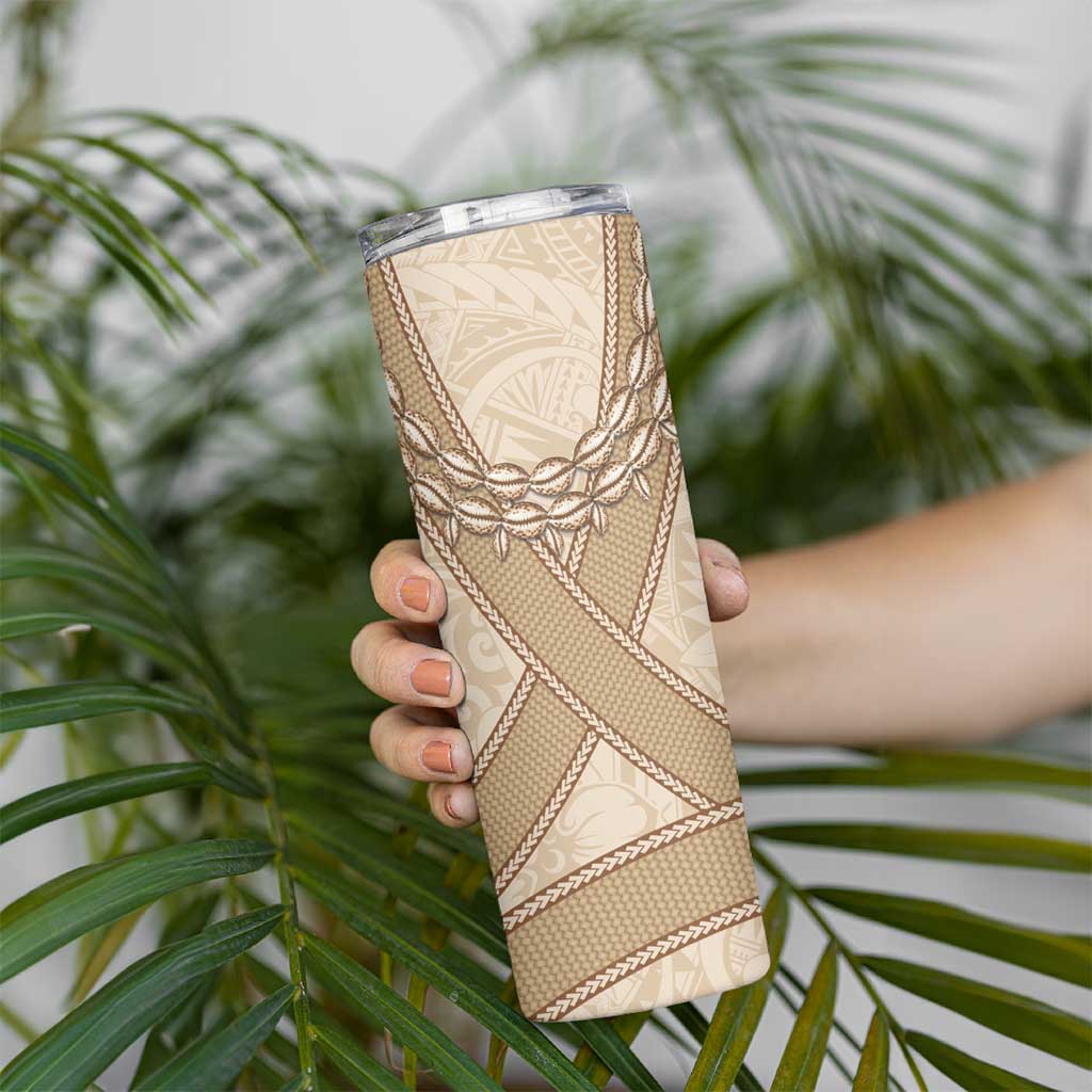 Mauri Ribaberiki Kiribati Skinny Tumbler Cowrie Shells Lei Palm Leaf Weaving