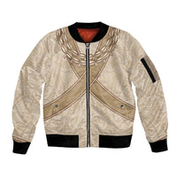 Mauri Ribaberiki Kiribati Sleeve Zip Bomber Jacket Cowrie Shells Lei Palm Leaf Weaving