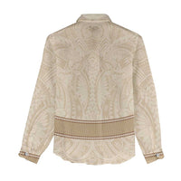 Mauri Ribaberiki Kiribati Women Casual Shirt Cowrie Shells Lei Palm Leaf Weaving