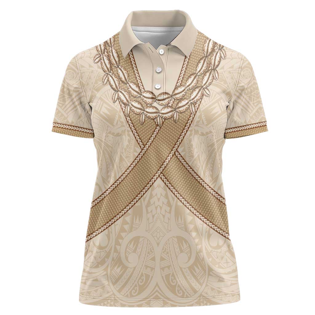Mauri Ribaberiki Kiribati Women Polo Shirt Cowrie Shells Lei Palm Leaf Weaving