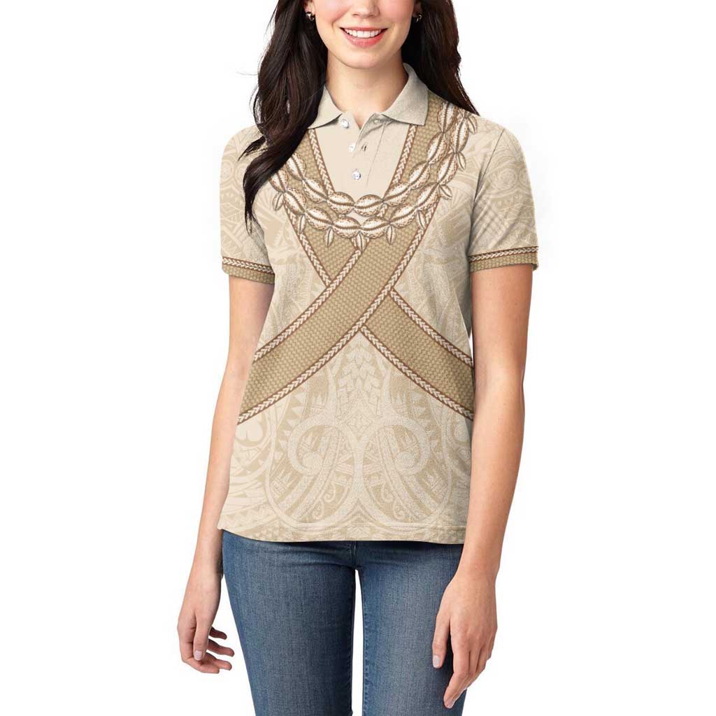 Mauri Ribaberiki Kiribati Women Polo Shirt Cowrie Shells Lei Palm Leaf Weaving
