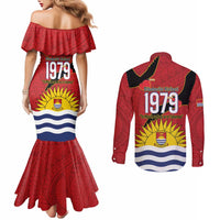 Mauri Kiribati Independence Day Couples Matching Mermaid Dress and Long Sleeve Button Shirt 1979 Proud National Frigatebird LT14 - Polynesian Pride