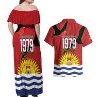 Mauri Kiribati Independence Day Couples Matching Off Shoulder Maxi Dress and Hawaiian Shirt 1979 Proud National Frigatebird LT14 - Polynesian Pride