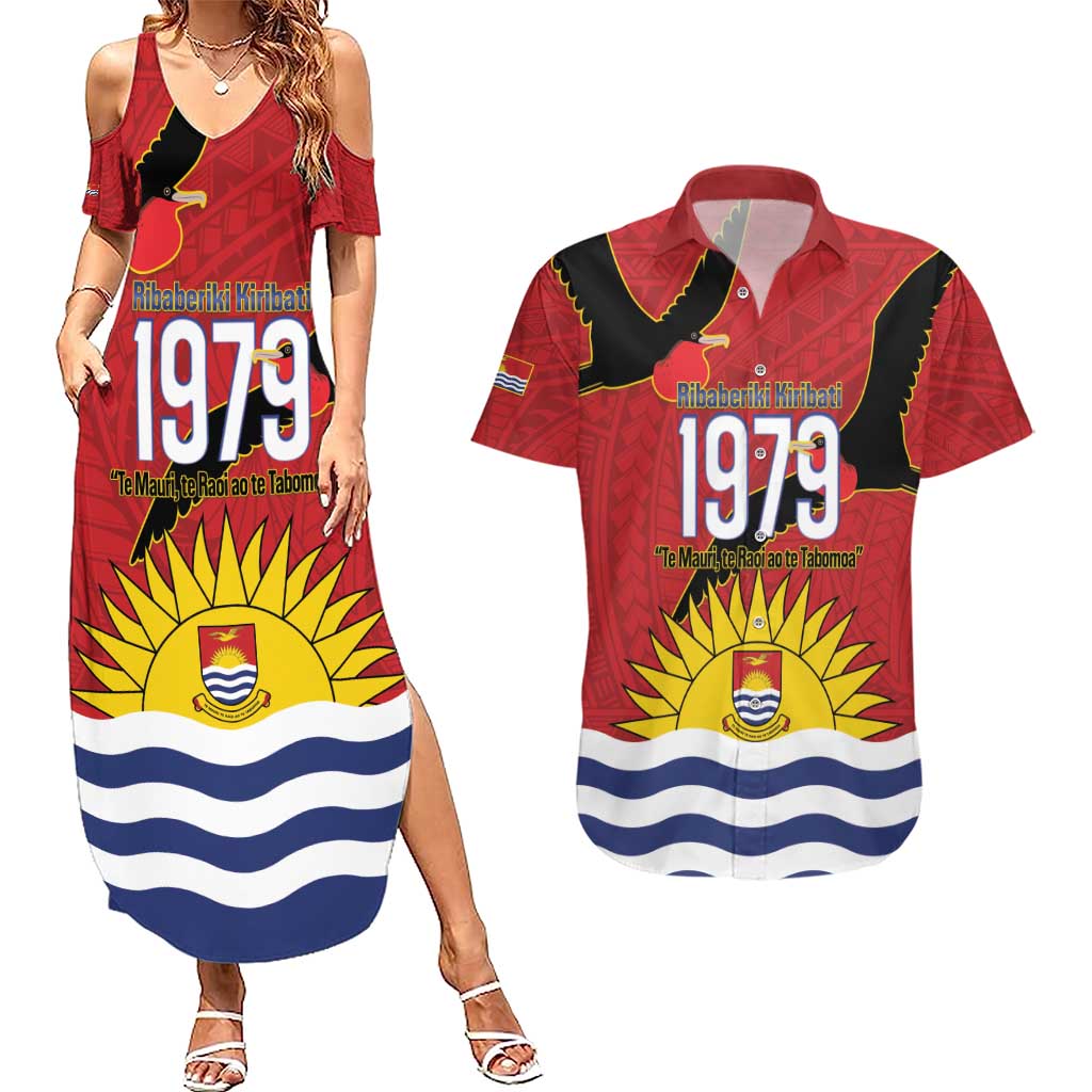Mauri Kiribati Independence Day Couples Matching Summer Maxi Dress and Hawaiian Shirt 1979 Proud National Frigatebird LT14 Red - Polynesian Pride