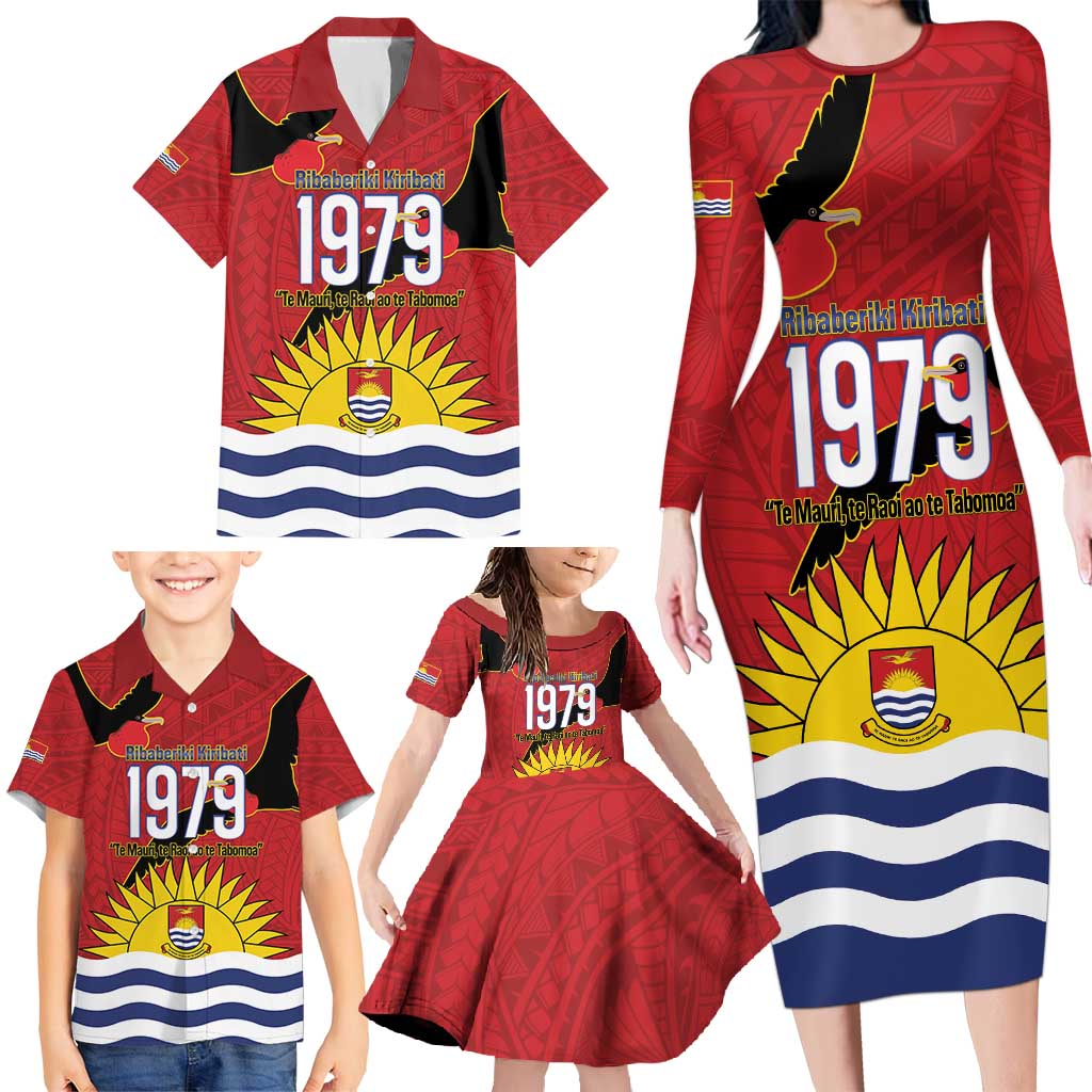 Mauri Kiribati Independence Day Family Matching Long Sleeve Bodycon Dress and Hawaiian Shirt 1979 Proud National Frigatebird
