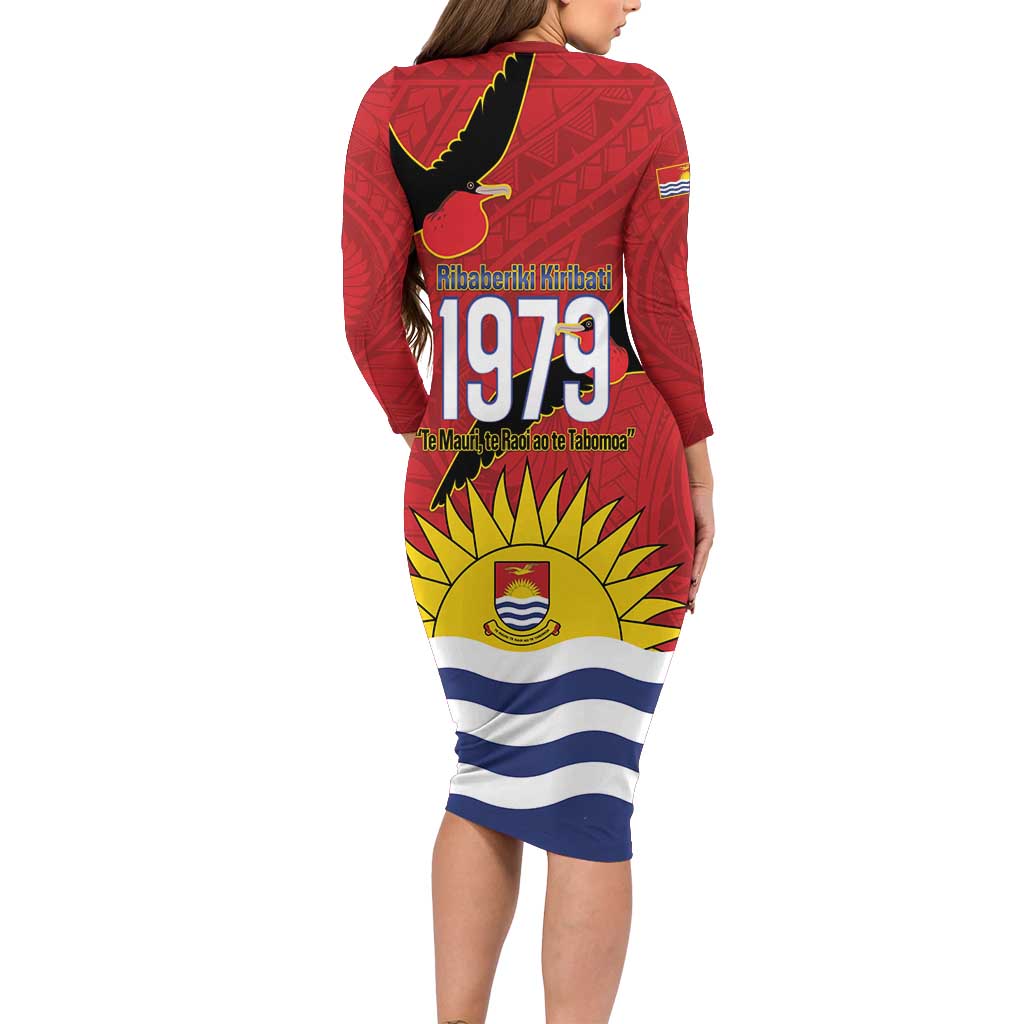 Mauri Kiribati Independence Day Family Matching Long Sleeve Bodycon Dress and Hawaiian Shirt 1979 Proud National Frigatebird LT14 - Polynesian Pride