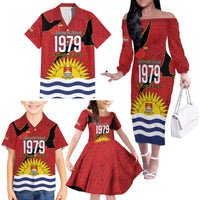 Mauri Kiribati Independence Day Family Matching Off The Shoulder Long Sleeve Dress and Hawaiian Shirt 1979 Proud National Frigatebird LT14 - Polynesian Pride