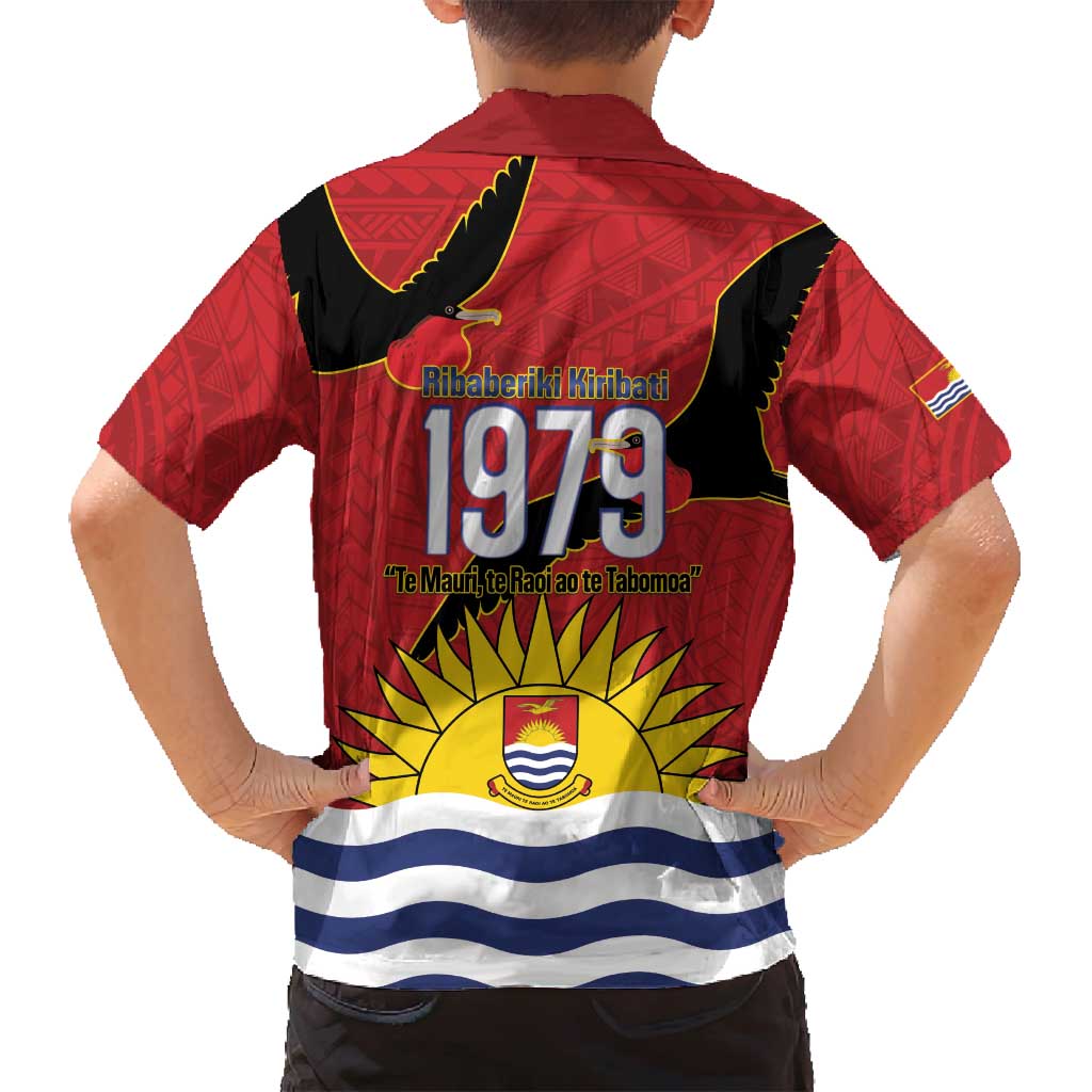 Mauri Kiribati Independence Day Family Matching Off Shoulder Maxi Dress and Hawaiian Shirt 1979 Proud National Frigatebird LT14 - Polynesian Pride