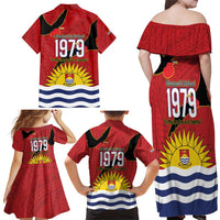 Mauri Kiribati Independence Day Family Matching Off Shoulder Maxi Dress and Hawaiian Shirt 1979 Proud National Frigatebird LT14 - Polynesian Pride