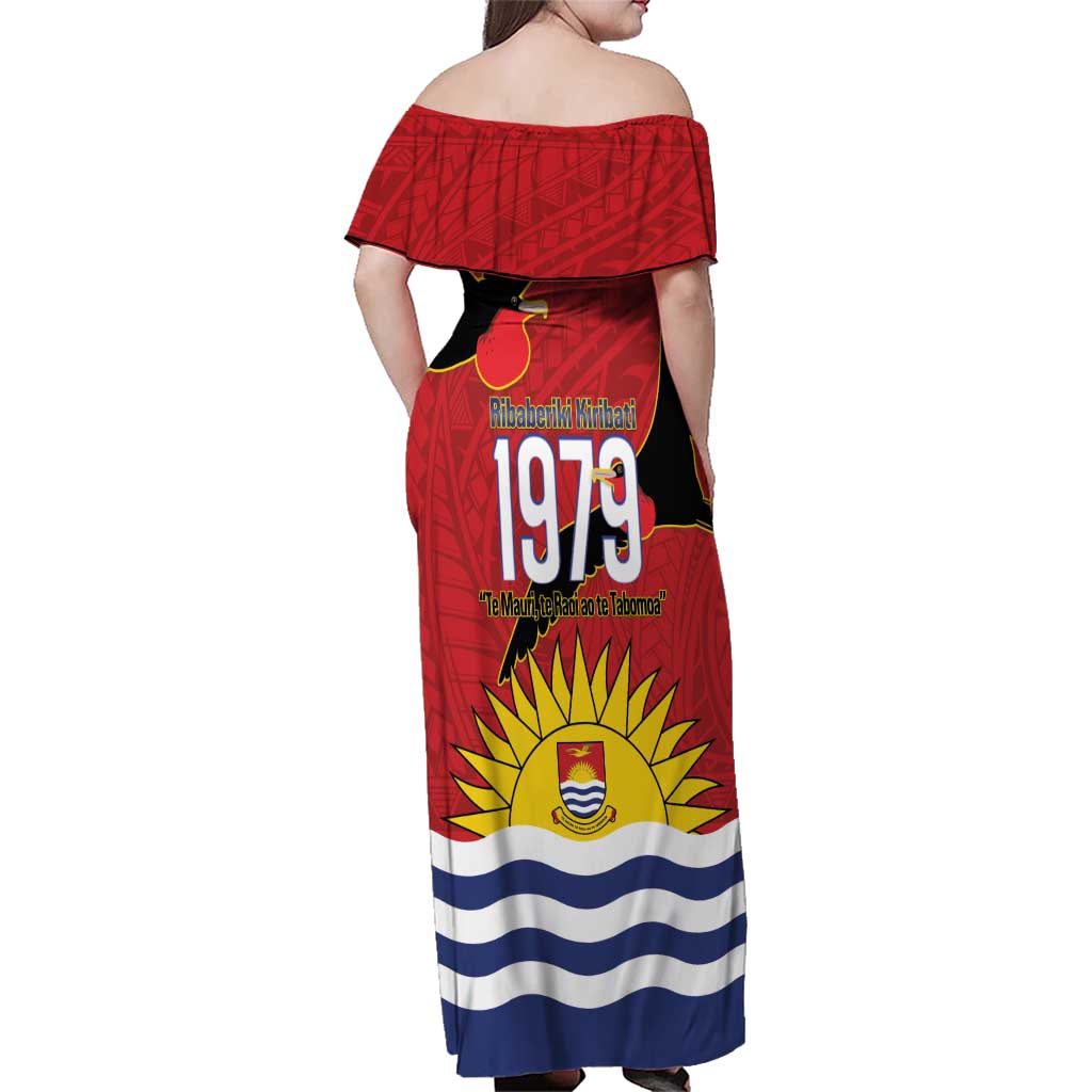 Mauri Kiribati Independence Day Family Matching Off Shoulder Maxi Dress and Hawaiian Shirt 1979 Proud National Frigatebird LT14 - Polynesian Pride
