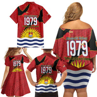 Mauri Kiribati Independence Day Family Matching Off Shoulder Short Dress and Hawaiian Shirt 1979 Proud National Frigatebird LT14 - Polynesian Pride