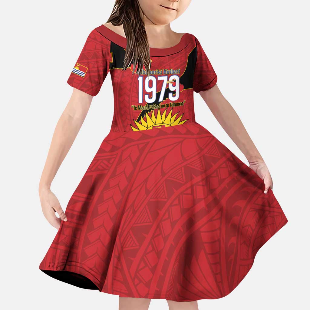 Mauri Kiribati Independence Day Family Matching Puletasi and Hawaiian Shirt 1979 Proud National Frigatebird LT14 Daughter's Dress Red - Polynesian Pride