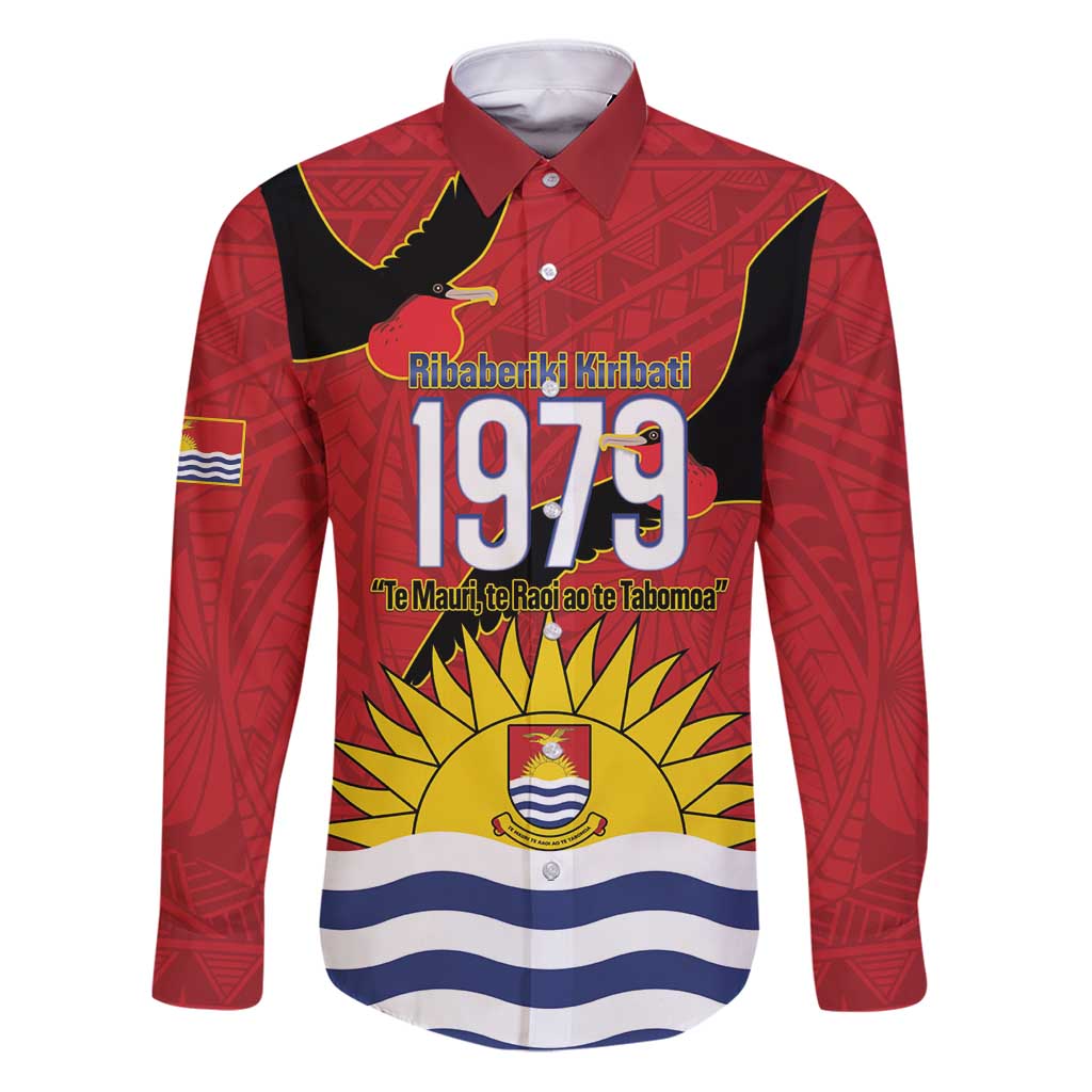 Mauri Kiribati Independence Day Family Matching Puletasi and Hawaiian Shirt 1979 Proud National Frigatebird LT14 Dad's Shirt - Long Sleeve Red - Polynesian Pride