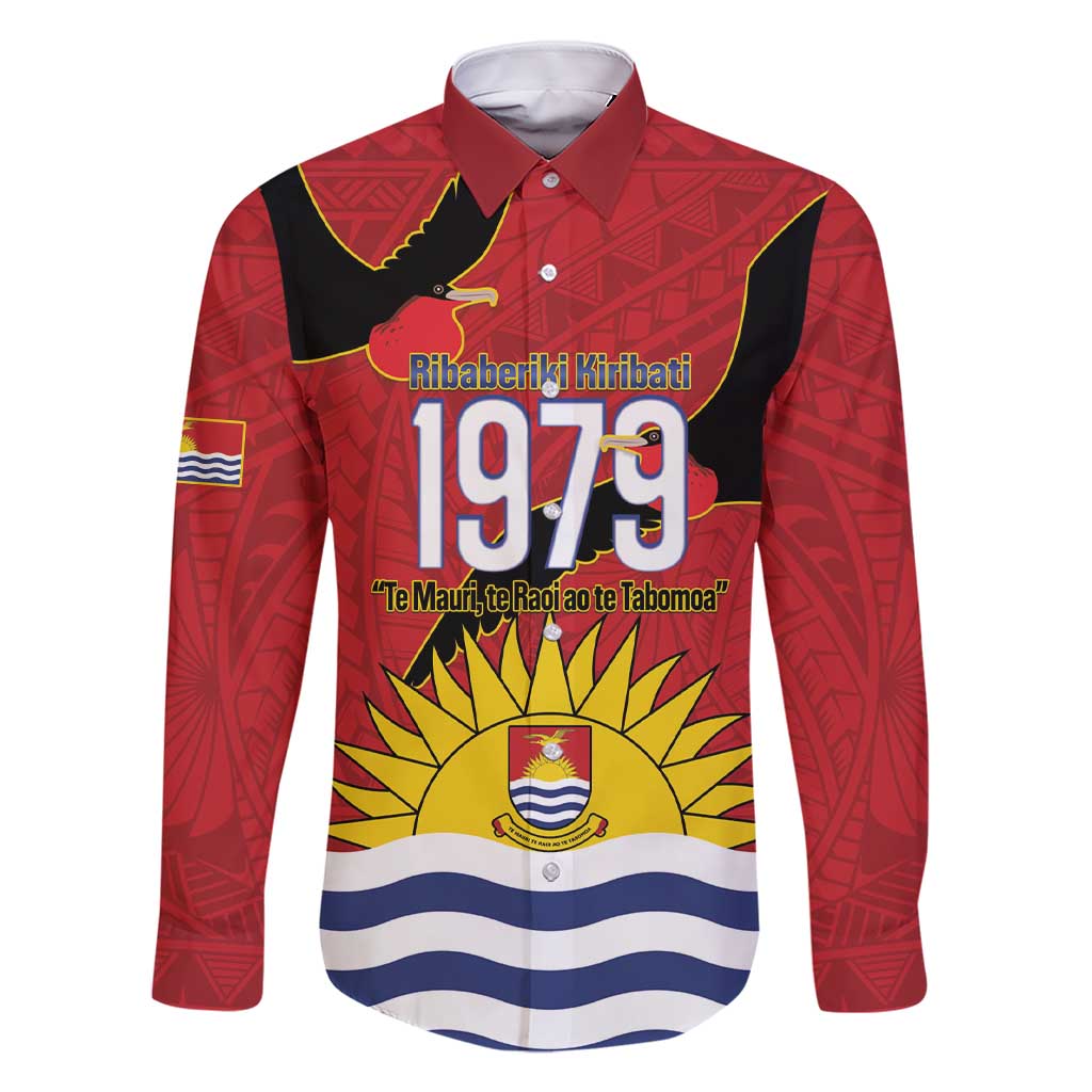 Mauri Kiribati Independence Day Family Matching Short Sleeve Bodycon Dress and Hawaiian Shirt 1979 Proud National Frigatebird LT14 Dad's Shirt - Long Sleeve Red - Polynesian Pride