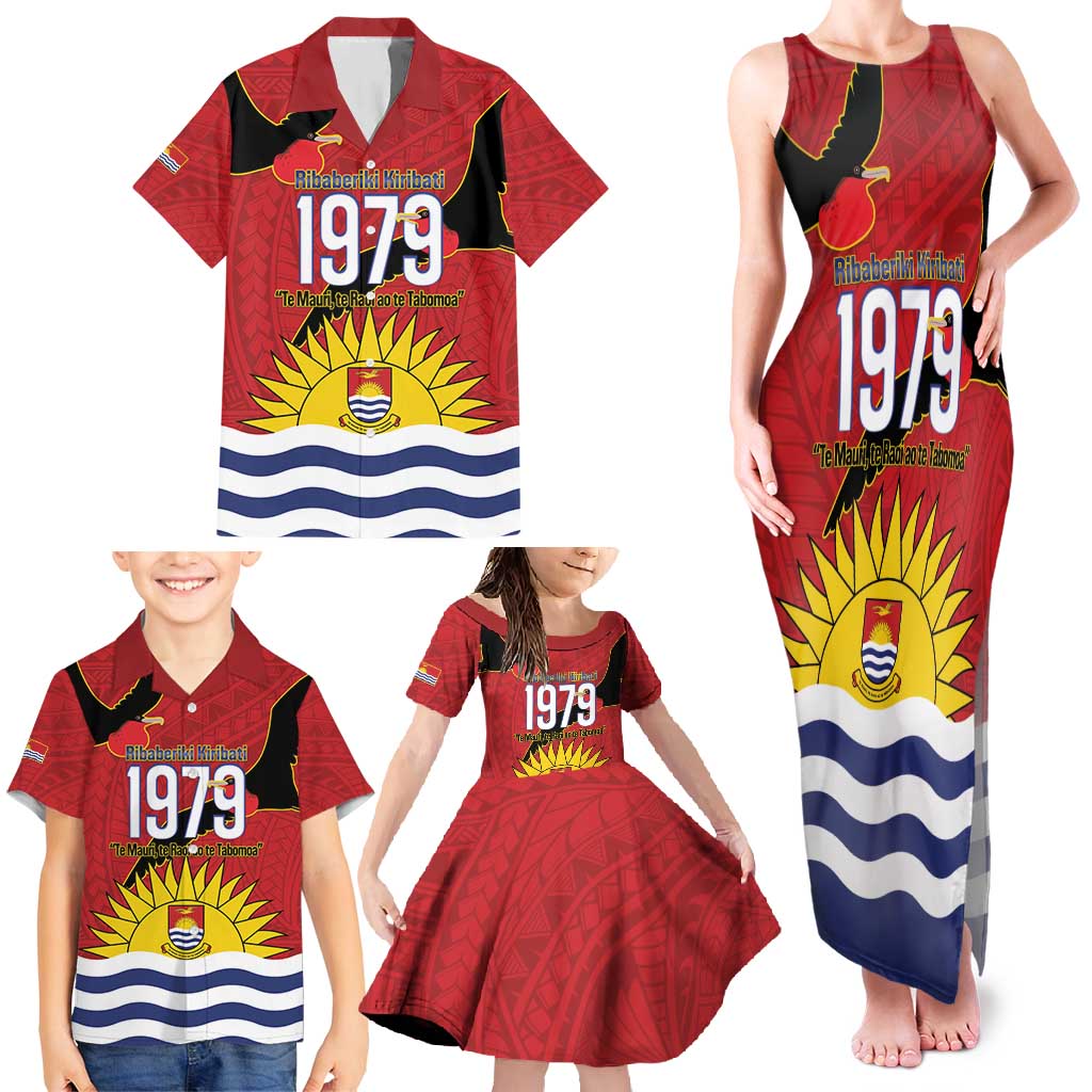 Mauri Kiribati Independence Day Family Matching Tank Maxi Dress and Hawaiian Shirt 1979 Proud National Frigatebird LT14 - Polynesian Pride