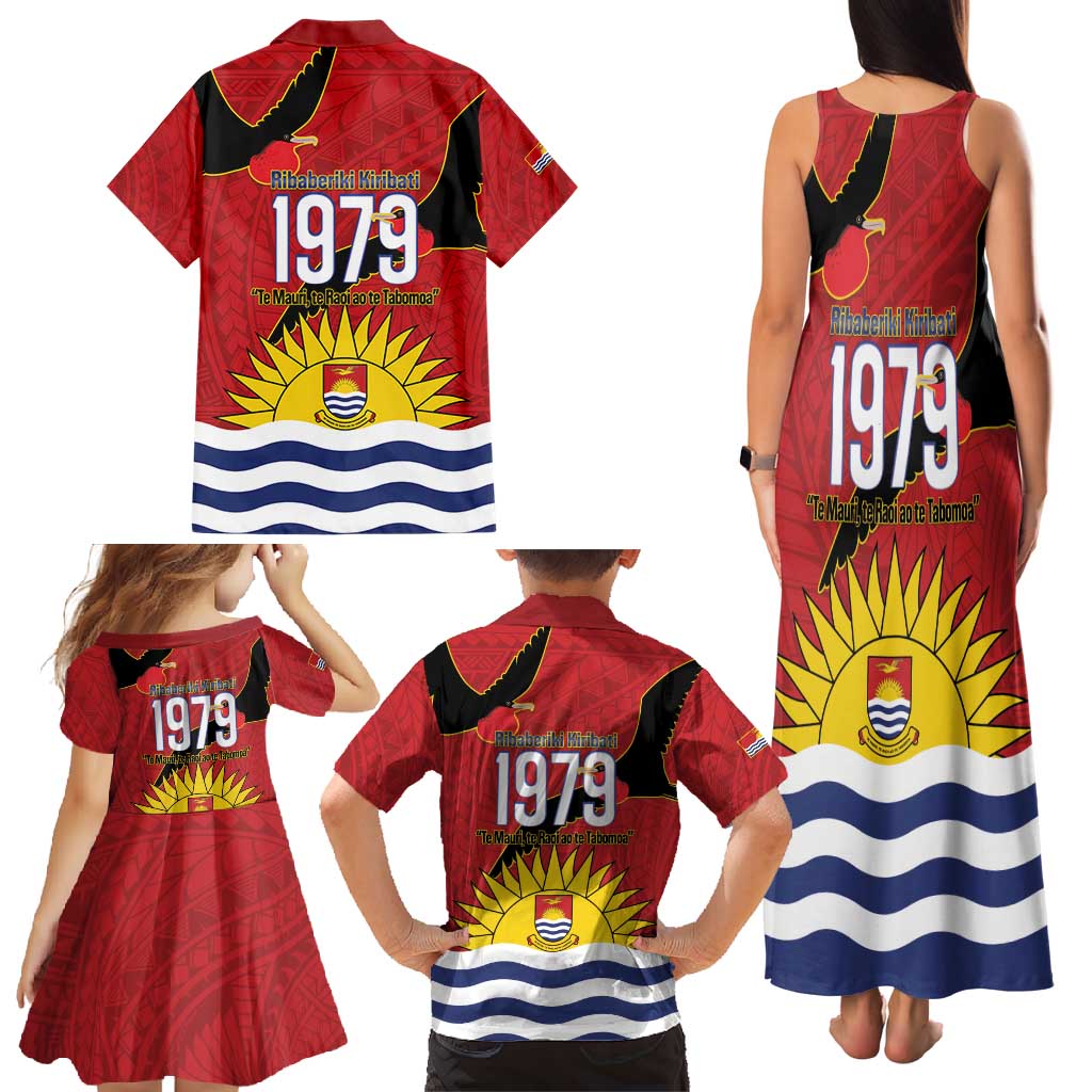 Mauri Kiribati Independence Day Family Matching Tank Maxi Dress and Hawaiian Shirt 1979 Proud National Frigatebird LT14 - Polynesian Pride