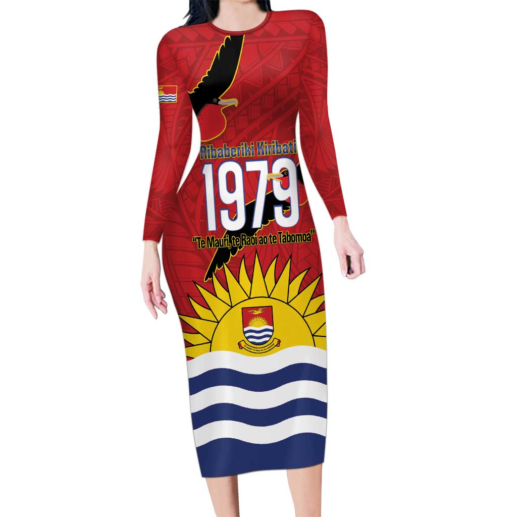 Mauri Kiribati Independence Day Long Sleeve Bodycon Dress 1979 Proud National Frigatebird