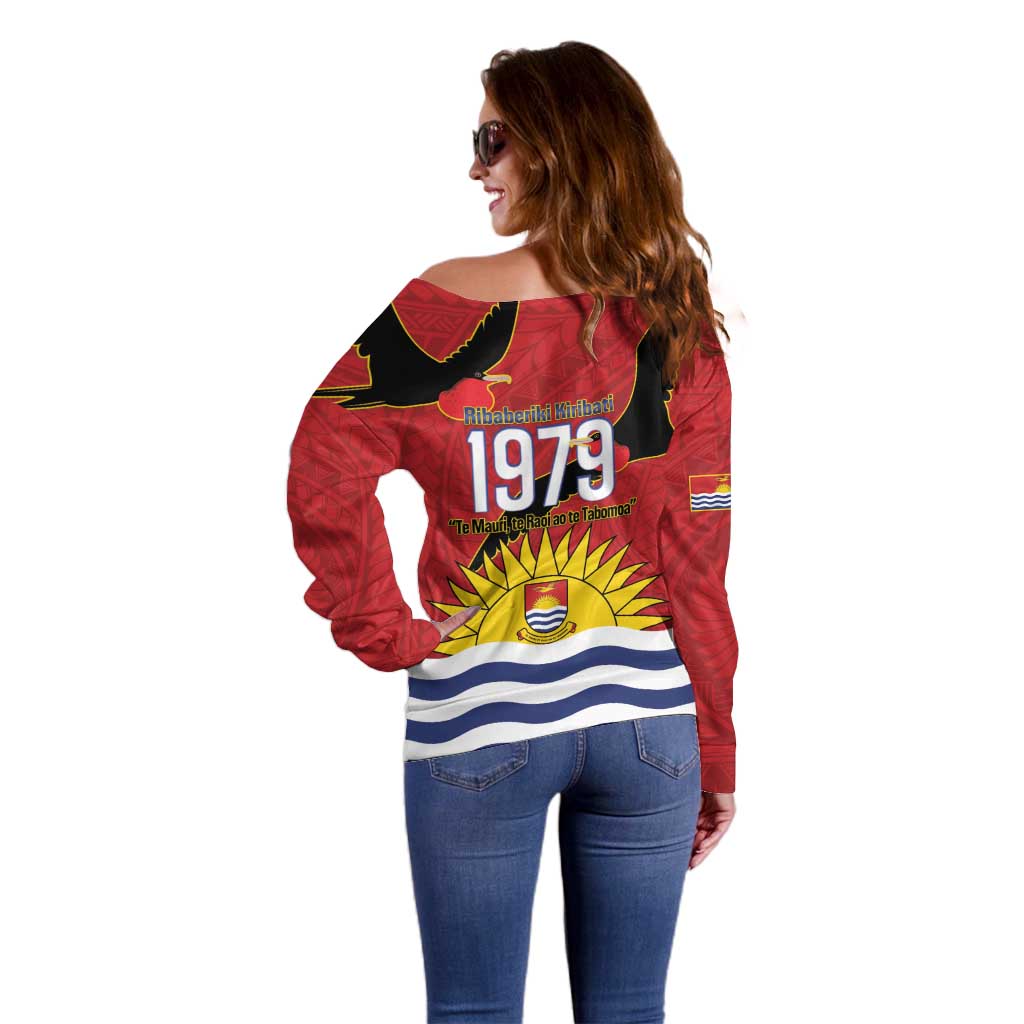 Mauri Kiribati Independence Day Off Shoulder Sweater 1979 Proud National Frigatebird