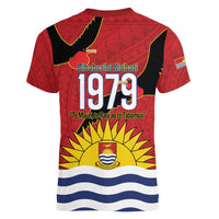 Mauri Kiribati Independence Day Women V-Neck T-Shirt 1979 Proud National Frigatebird LT14 - Polynesian Pride