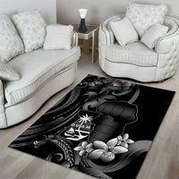 Black Hafa Adai Guam Area Rug Chamorro Latte Stone Hand With Plumeria