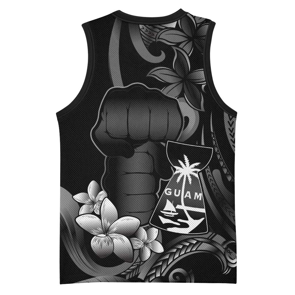 Black Hafa Adai Guam Basketball Jersey Chamorro Latte Stone Hand With Plumeria LT14 - Polynesian Pride