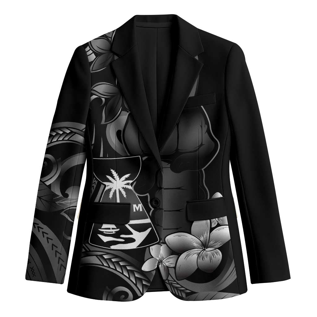 Black Hafa Adai Guam Blazer Chamorro Latte Stone Hand With Plumeria - Polynesian Pride