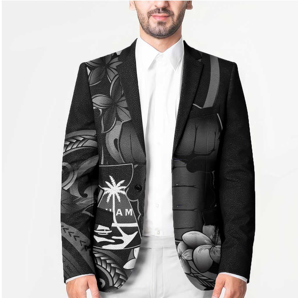 Black Hafa Adai Guam Blazer Chamorro Latte Stone Hand With Plumeria - Polynesian Pride