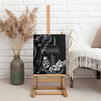 Black Hafa Adai Guam Canvas Wall Art Chamorro Latte Stone Hand With Plumeria